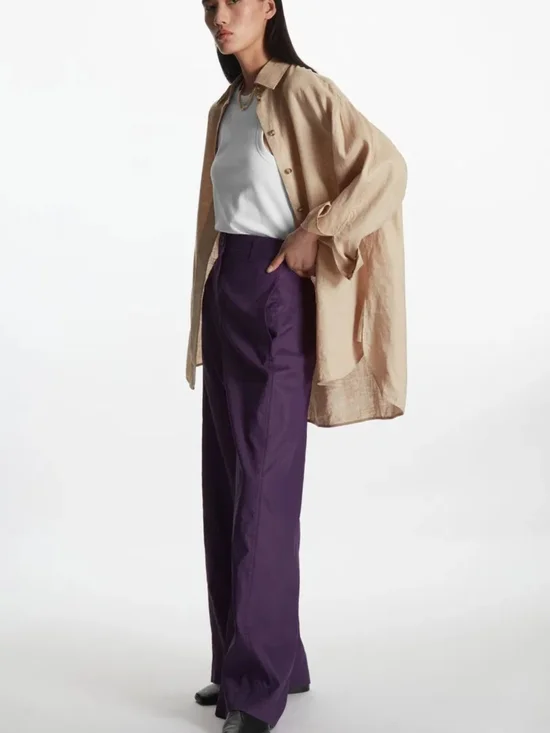 COS Plum Purple High-Rise Wide Leg Linen Trousers Size 10 - Picture 2 of 15
